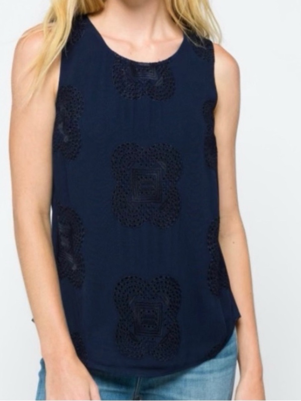 Daniel Rainn Lovina Embroidered Mixed Material Top, Medium